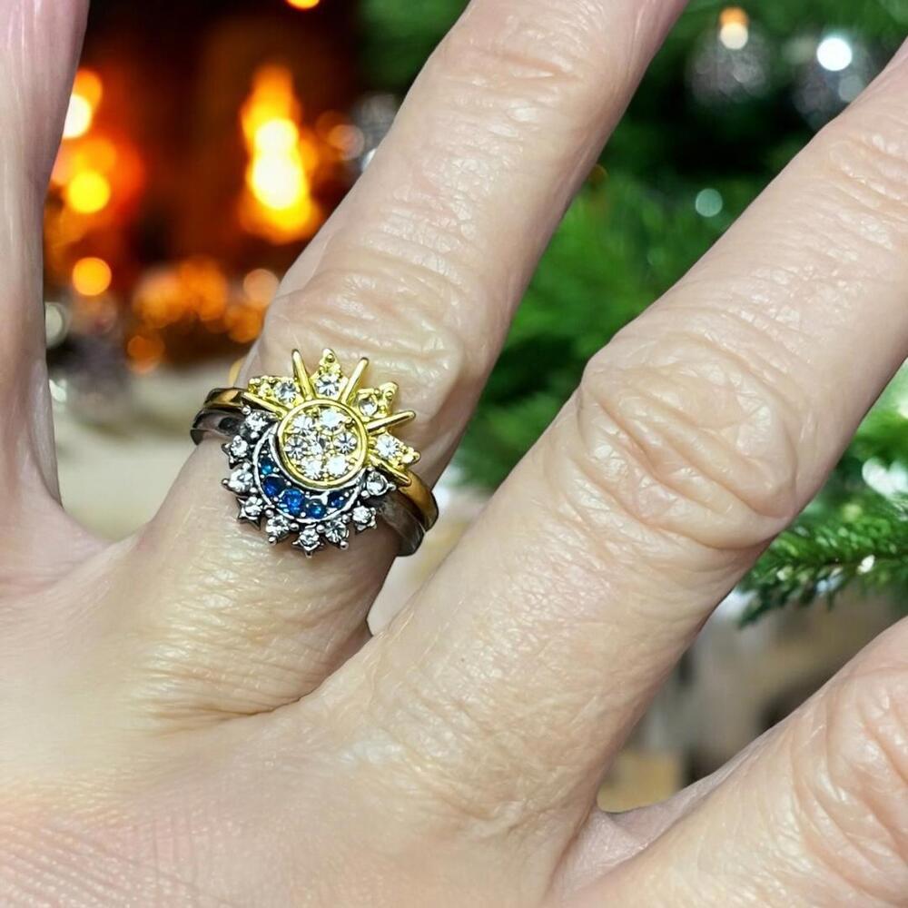 Sun & Moon Ring‎ Silver Moon Gold Sun Friendship Matching Rings, Adjustable S 6+